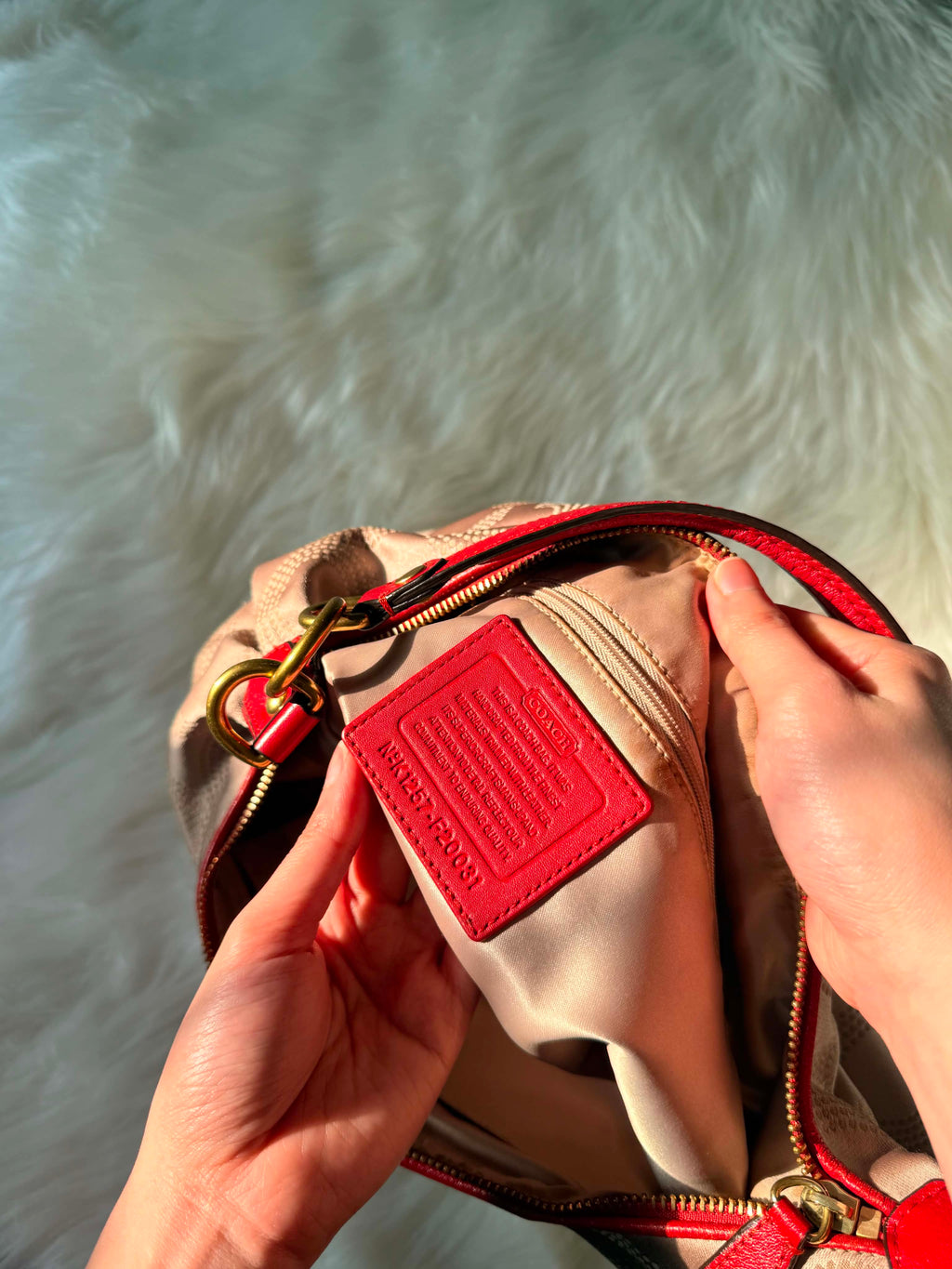Coach Ashley Red Dotted Op Art Convertible Hobo Bag