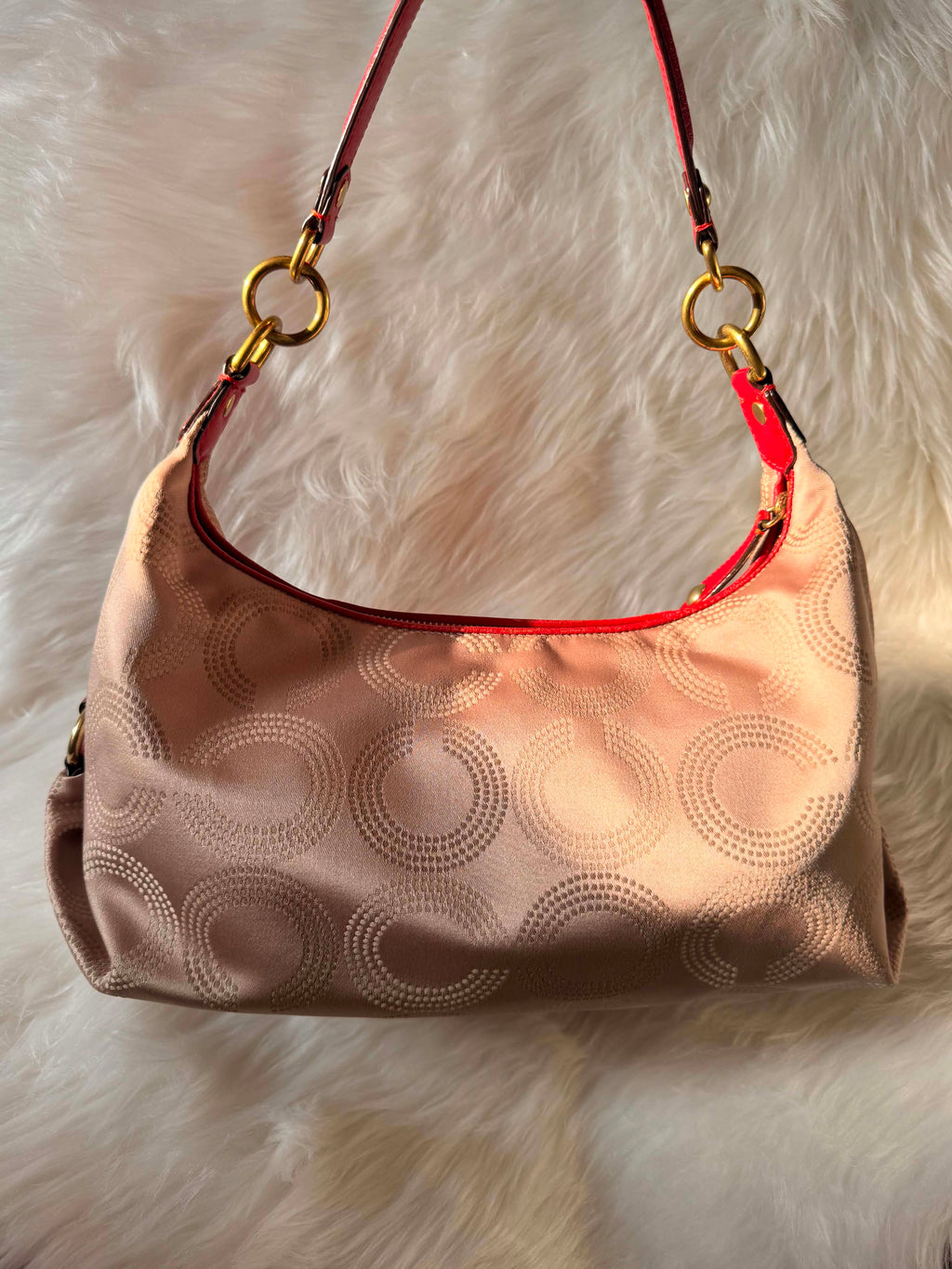 Coach Ashley Red Dotted Op Art Convertible Hobo Bag