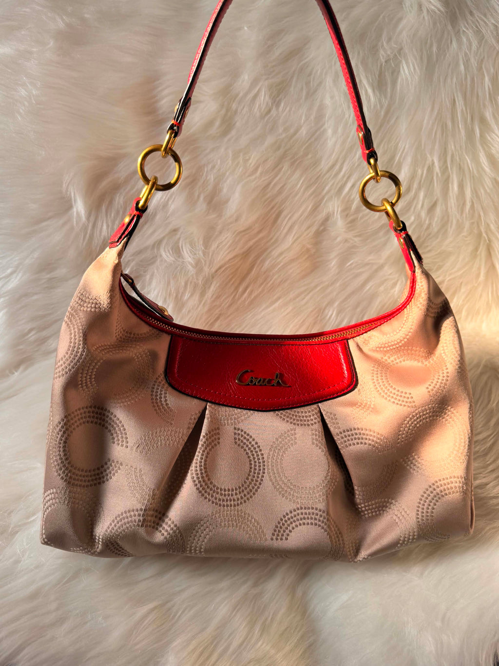 Coach Ashley Red Dotted Op Art Convertible Hobo Bag