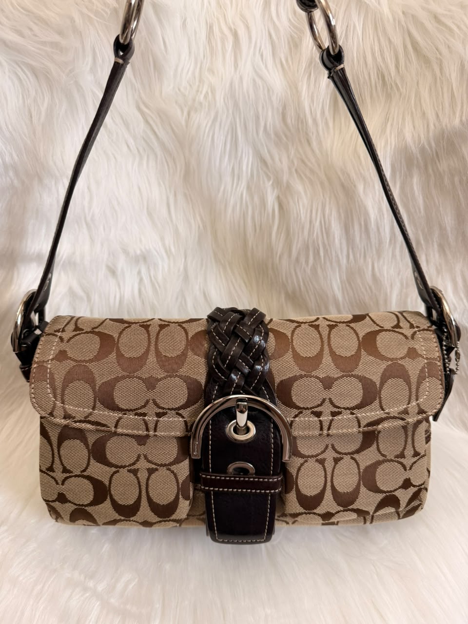 Coach Soho Signature Large Flap Baguette / Shoulder Bag