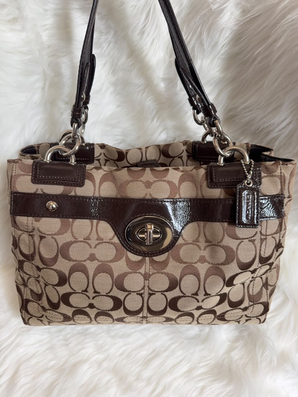 Coach Signature Turn lock Satchel Bag