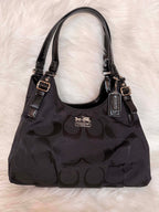 Vintage Coach Madison Black Hobo Opt Art Signature Canvas
