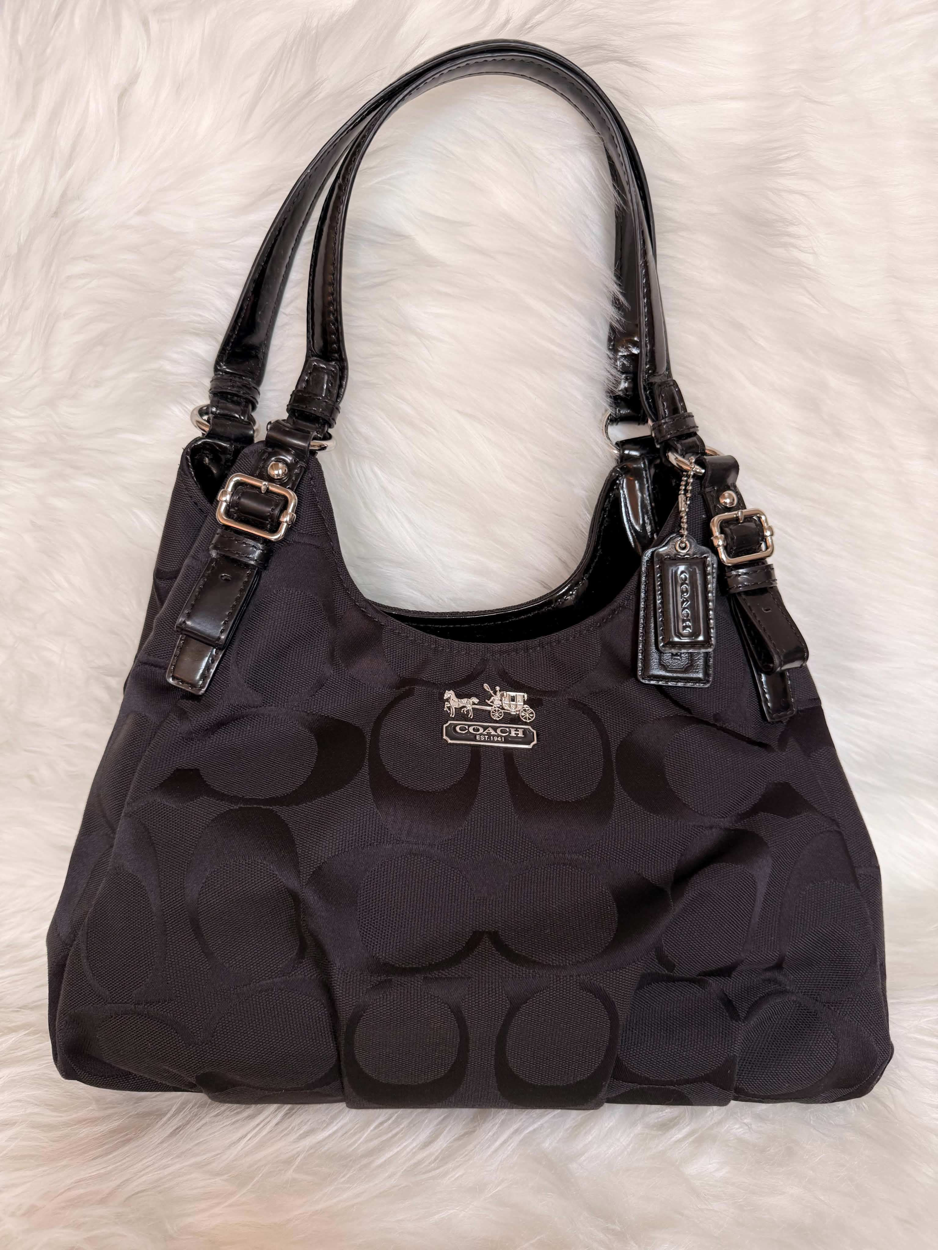 Vintage Coach Madison Black Hobo Opt Art Signature Canvas