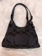 Vintage Coach Madison Black Hobo Opt Art Signature Canvas