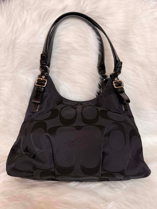 Vintage Coach Madison Black Hobo Opt Art Signature Canvas