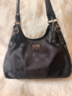 Vintage Coach Madison Black Hobo Opt Art Signature Canvas